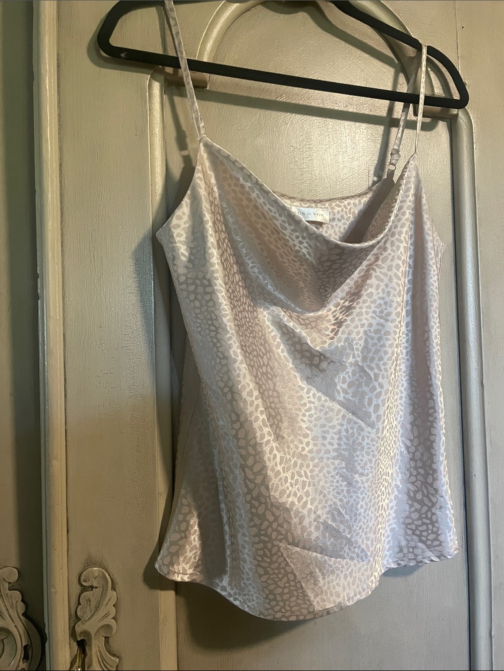 Drape-Neck Satin Camisole in Light Pink - leopard print texture
